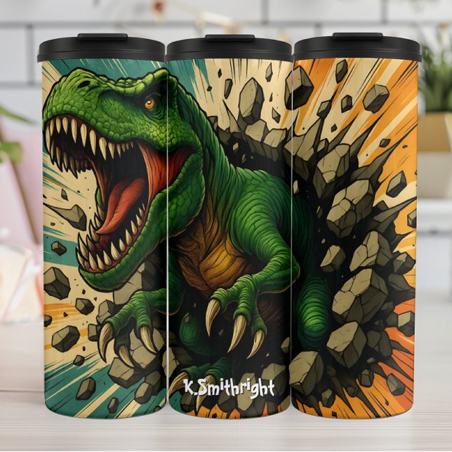 Garrafa Térmica Rugido de T-Rex Verde Quebrando Parede (Criador carregado)