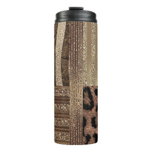 Garrafa Térmica Safári Chique Leoa Selva Dourado Moderno Brilho