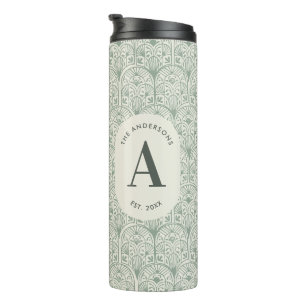 Garrafa Térmica Sage Verde Personalizado Monograma Art Déco Elegan