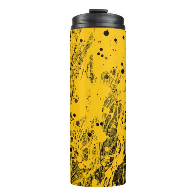 Garrafa Térmica Salpicos de tinta preta e amarela (Frente)