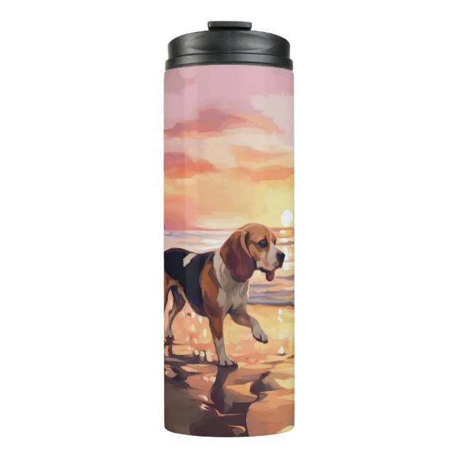 Garrafa Térmica Sandy Paws Beagle Dog em Beach Sunset (Frente)