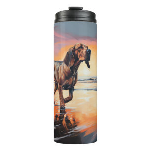 Garrafa Térmica Sandy Paws Bloodhound Dog em Beach Sunset