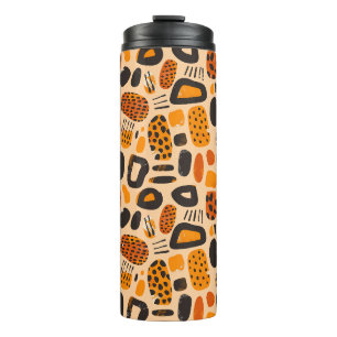 Garrafa Térmica "Savanna Pop: Tribal Vibes em Laranja e Negro"
