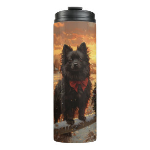Garrafa Térmica Schipperke Dog Rustic Winter Sunset