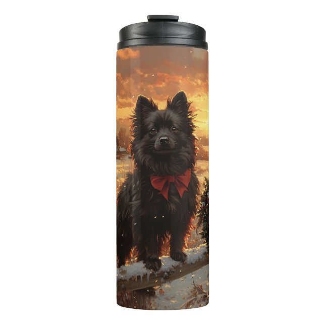 Garrafa Térmica Schipperke Dog Rustic Winter Sunset (Frente)