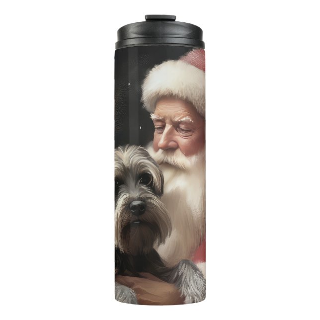 Garrafa Térmica Schnauzer Com Papai Noel Natal Festivo (Frente)