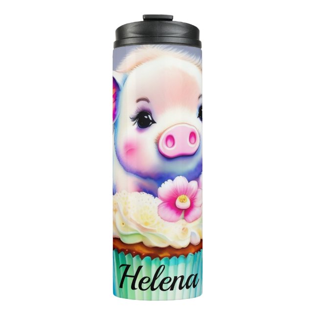 Garrafa Térmica Schwein mit cupcake Wasserfarbenbild (Frente)