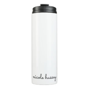 Garrafa Térmica Script Branco   Na moda Monograma Moderno Minimali
