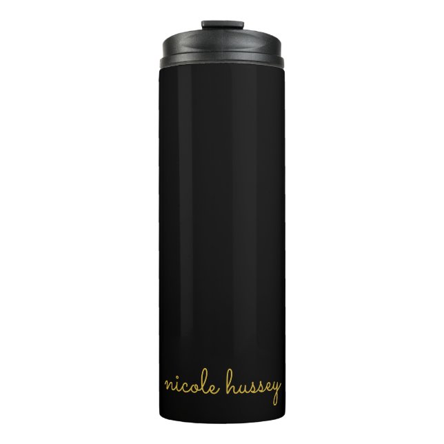 Garrafa Térmica Script Preto e Dourado | Monograma Moderno Elegant (Frente)