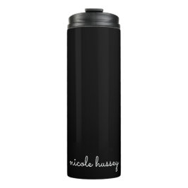 Garrafa Térmica Script Preto | Na moda Monograma Moderno Minimalis
