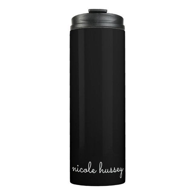 Garrafa Térmica Script Preto | Na moda Monograma Moderno Minimalis (Frente)