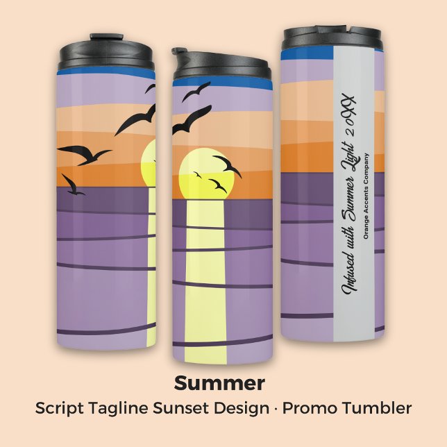 Garrafa Térmica Script Tagline Sunset Design ・ Promo Personalizado (Script Tagline Sunset Design · Custom Promo Thermal Tumbler)