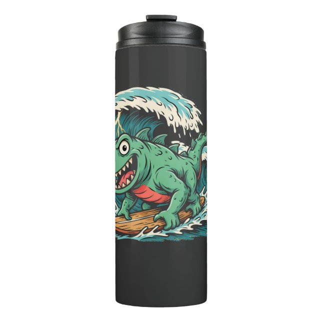 Garrafa Térmica Sea Monster Surfing Giant Wave – Funny Ocean Creat (Frente)
