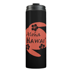 Garrafa Térmica Sea Turtle Aloha Hawaii Hibiscus Orange Graphics