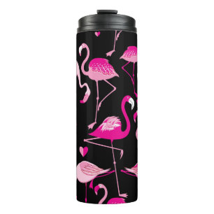 Garrafa Térmica Seamless pattern from pink flamingos on a dark bac