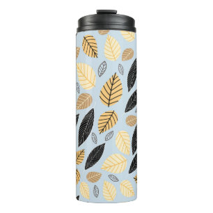 Garrafa Térmica Seamless pattern of autumn leaves on a blue backgr