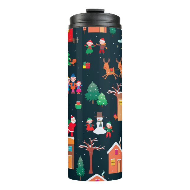 Garrafa Térmica Seamless pattern of happy Christmastime in a villa (Frente)