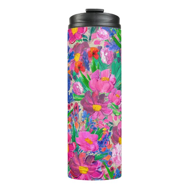 Garrafa Térmica Seamless pattern with Beautiful flowers. Watercolo (Frente)