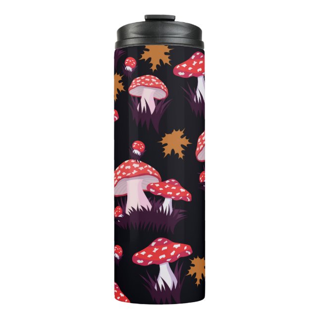 Garrafa Térmica Seamless pattern with fly agaric and maple leaves. (Frente)