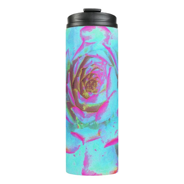 Garrafa Térmica Sedum Rosette Quente Rosa e Azul Suculente (Frente)