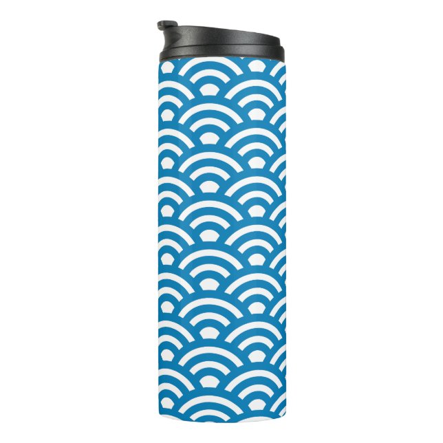 Garrafa Térmica Seigaiha, Ondas, Japonês, Azul e Branco (Rotação à direita)