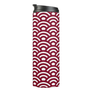 Garrafa Térmica Seigaiha, Ondas, Japonês, Burgundy e Branco
