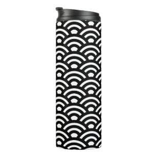 Garrafa Térmica Seigaiha, Ondas, Japonês, Preto e Branco