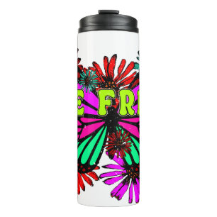 Garrafa Térmica Seja Livre - Borboleta Colorida E Flores Hippie