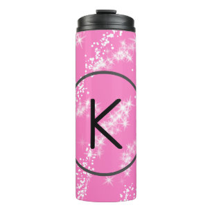 Garrafa Térmica selo de água com brilho rosa monograma branco mini