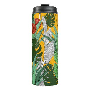Garrafa Térmica Selva de Verão: Padrão de Palma Brilhante.