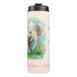 Garrafa Térmica Sempre minha mãe - Mãe elefante e rosa-bebê