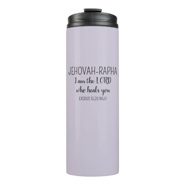 Garrafa Térmica Senhor Quem Cura Roxo Claro Simples Cristão (Frente)