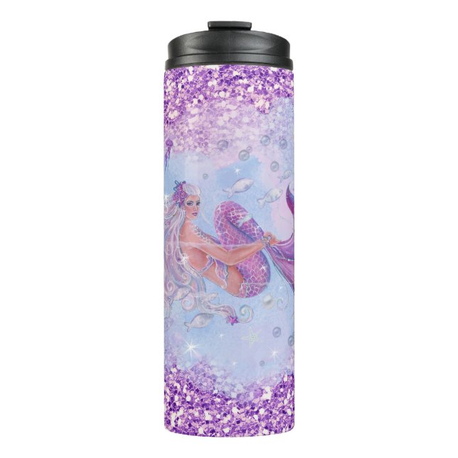 Garrafa Térmica Sereia com flores por Renee Lavoie (Frente)