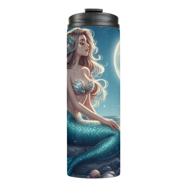 Garrafa Térmica Sereia na praia à noite (Frente)