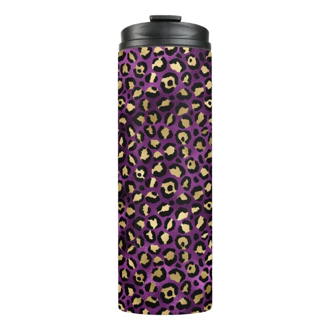Garrafa Térmica Série de Design Leopardo Dourado e Roxo 1 (Frente)