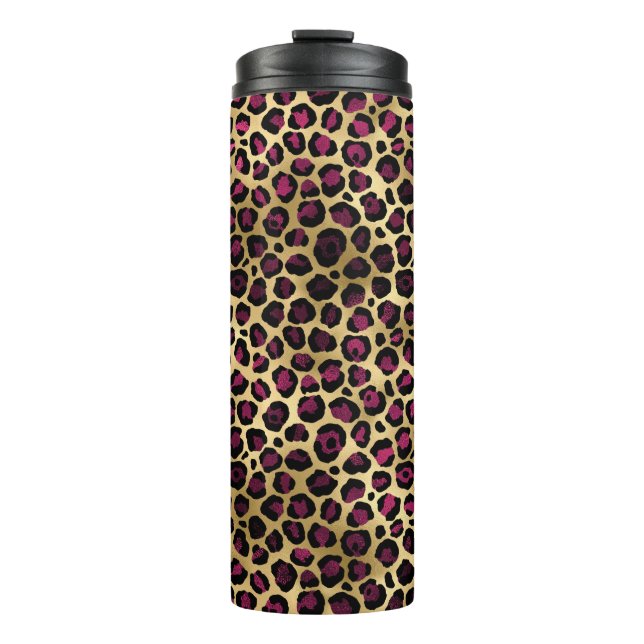 Garrafa Térmica Série Leopard Burgundy e Dourada Design 2 (Frente)