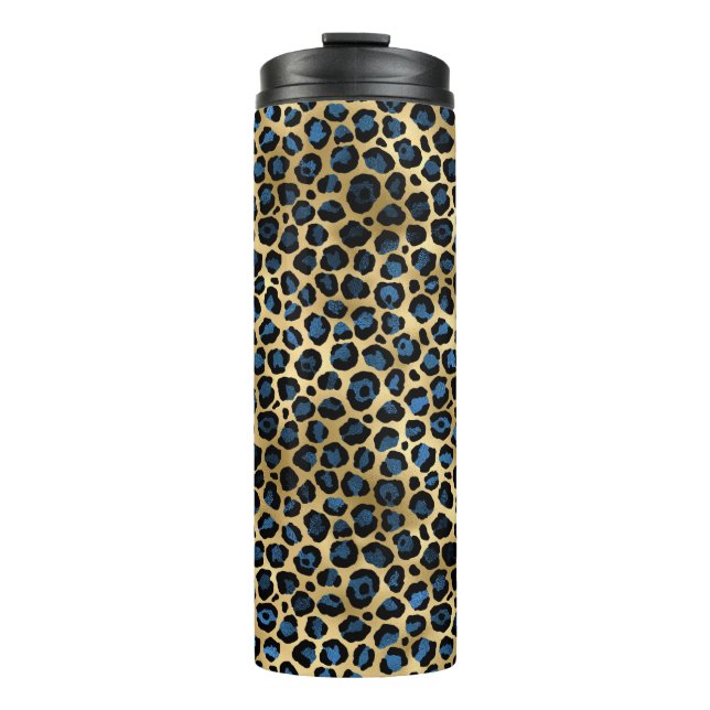 Garrafa Térmica Série Leopardo Azul e Dourada Design 4 (Frente)