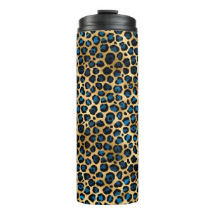 Garrafa Térmica Série Leopardo Azul e Dourado Design 4