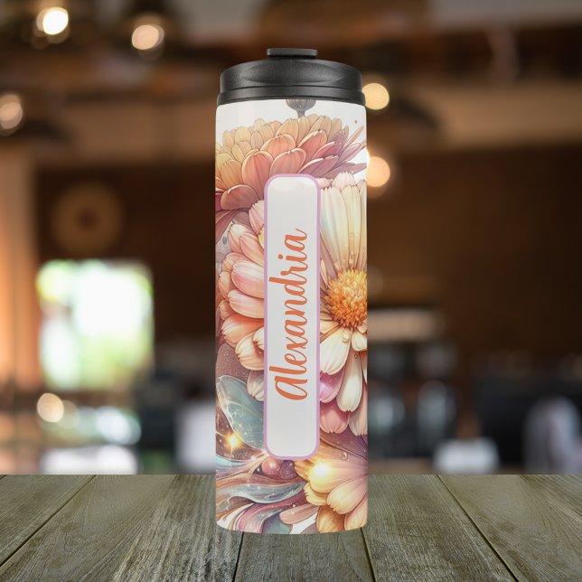 Garrafa Térmica Setembro Aniversário Mês Flor Aster 16 oz (Personalized 20 oz Thermal Tumbler With Birth Flower Aster Design for the Month of September.)