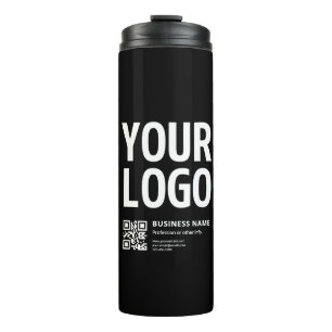 Garrafa Térmica Seu logotipo c/ código QR e texto editáveis