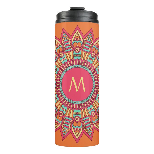 Garrafa Térmica Seu Monograma em um Tumbler personalizado Boho Fra (Frente)