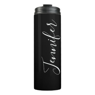 Garrafa Térmica Seu nome   Script branco elegante em preto