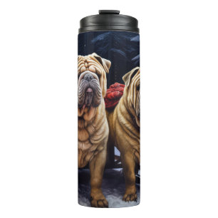 Garrafa Térmica Shar Pei Snowy Sleigh Decência de Natal