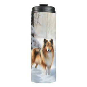Garrafa Térmica Shetland Sheepdog Deixe Nevar Natal