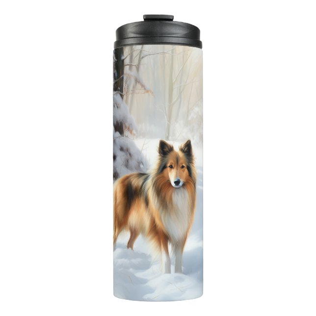 Garrafa Térmica Shetland Sheepdog Deixe Nevar Natal (Frente)