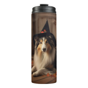 Garrafa Térmica Shetland Sheepdog Pumpkins Halloween Assustado