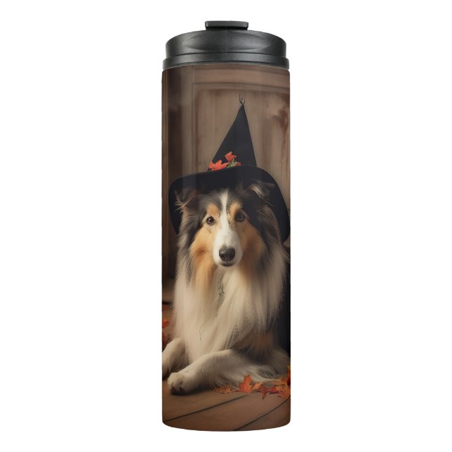Garrafa Térmica Shetland Sheepdog Pumpkins Halloween Assustado (Frente)