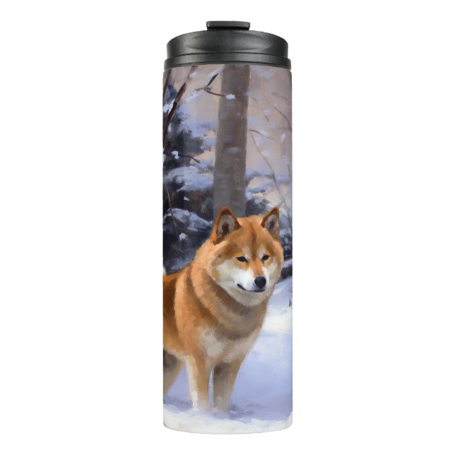 Garrafa Térmica Shiba Inu Deixe Nevar Natal  (Frente)