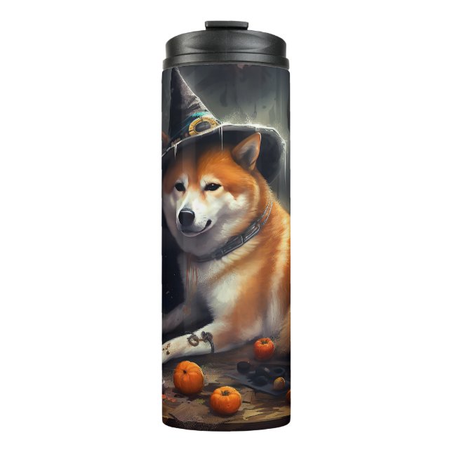 Garrafa Térmica Shiba Inu Pumpkins Halloween Assustado (Frente)