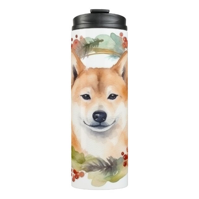 Garrafa Térmica Shiba Inu Wreath Festivo (Frente)